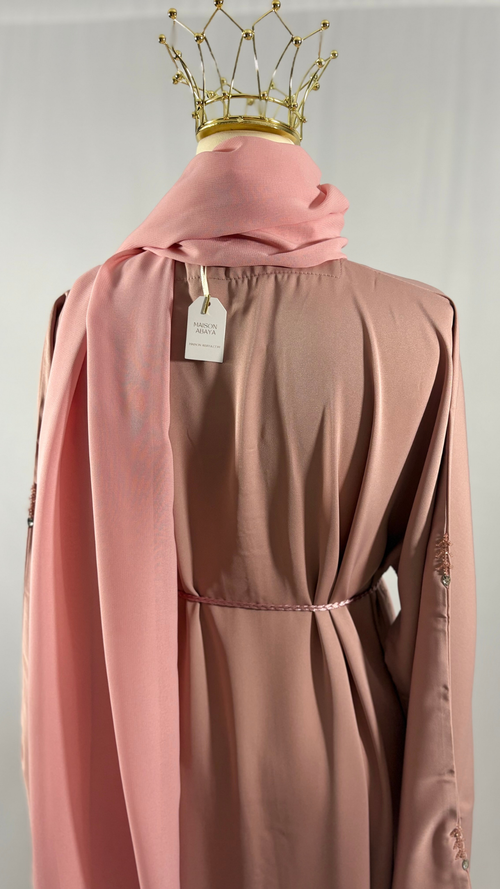 ABAYA Rosalía (Rose poudré brodée)